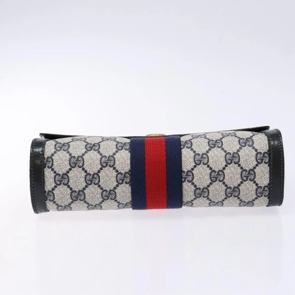 GUCCI GG Supreme Sherry Line Clutch Bag PVC Navy Gold 67 014 3087 Auth 140986 - Picture 7 of 15